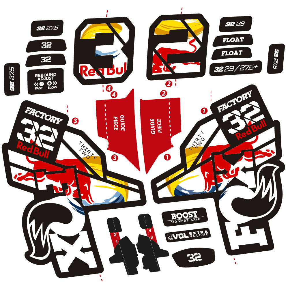 Fox 32 Factory SC Red Bull Fork Decals & Aufkleber – custombikedecal