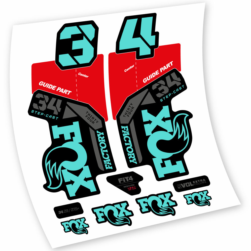 Adhesive vinyl decals compatible Fox 34 Factory 2021, 2022, 2023, 2024 & 2025 – MTB fork stickers – langlebig & präzise fit