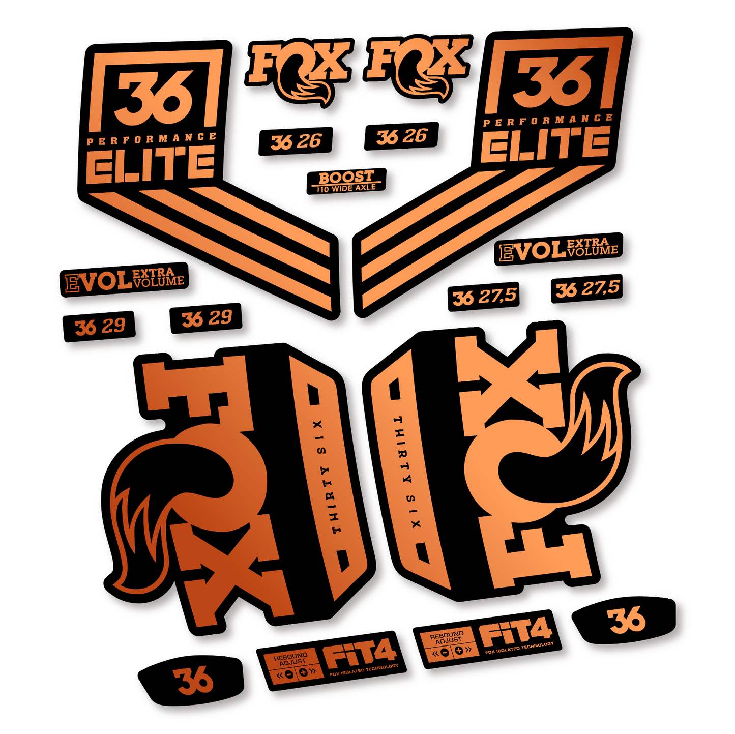 Decal Fox 36 Performance Elite 2018, Fork 29, bike sticker vinyl