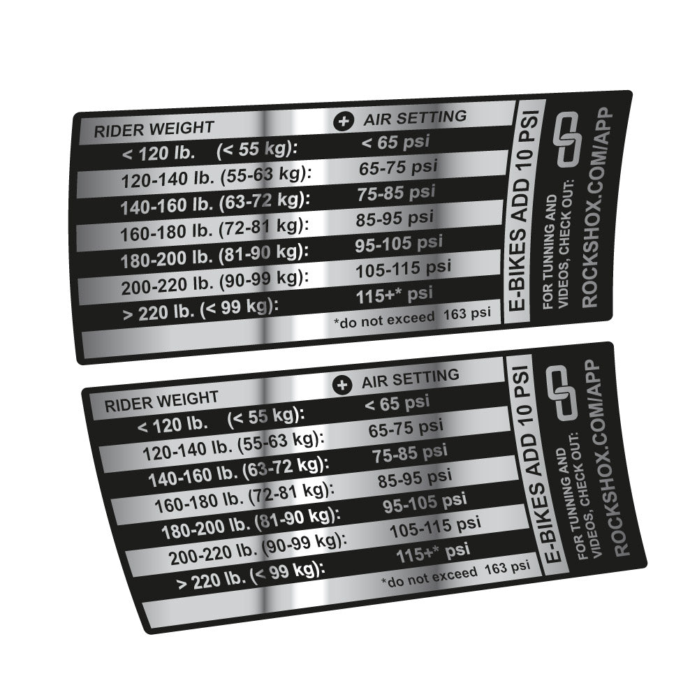 Decal Rock Shox Pike Pressure Table, Fork 29, bike sticker vinyl