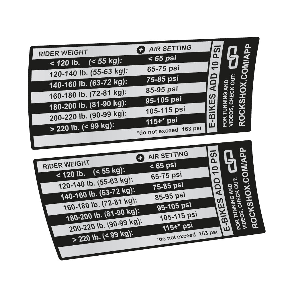 Decal Rock Shox Pike Pressure Table, Fork 29, bike sticker vinyl