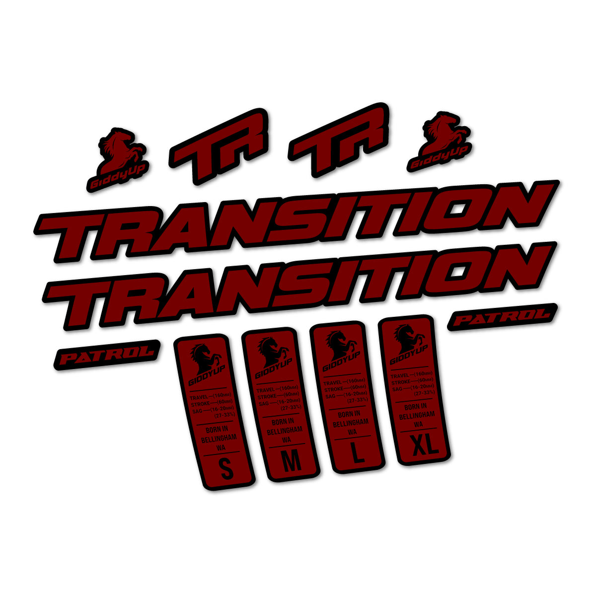 Compatible Stickers for Transition Patrol Alloy 2025-2026, Frame vinyl decals - Very Dark Red
