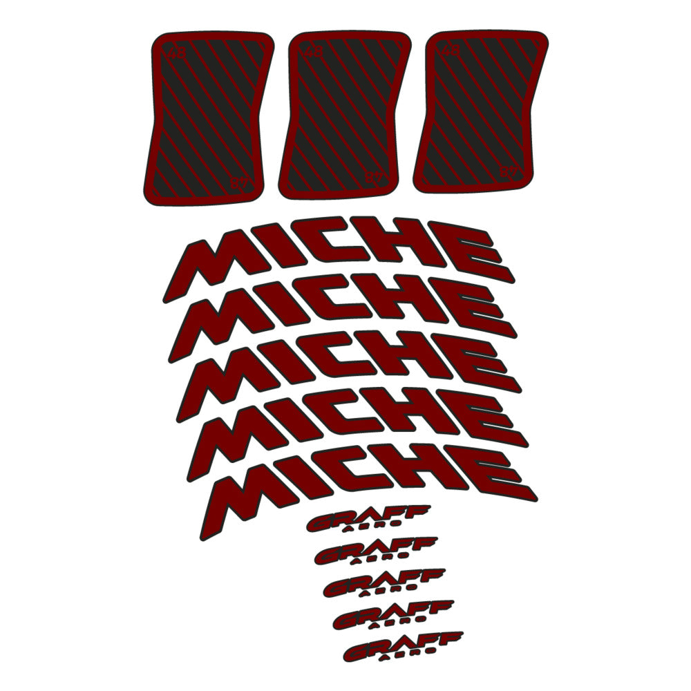 Stickers for Miche Graff 48, Road Wheel vinyl decals - Very Dark Red