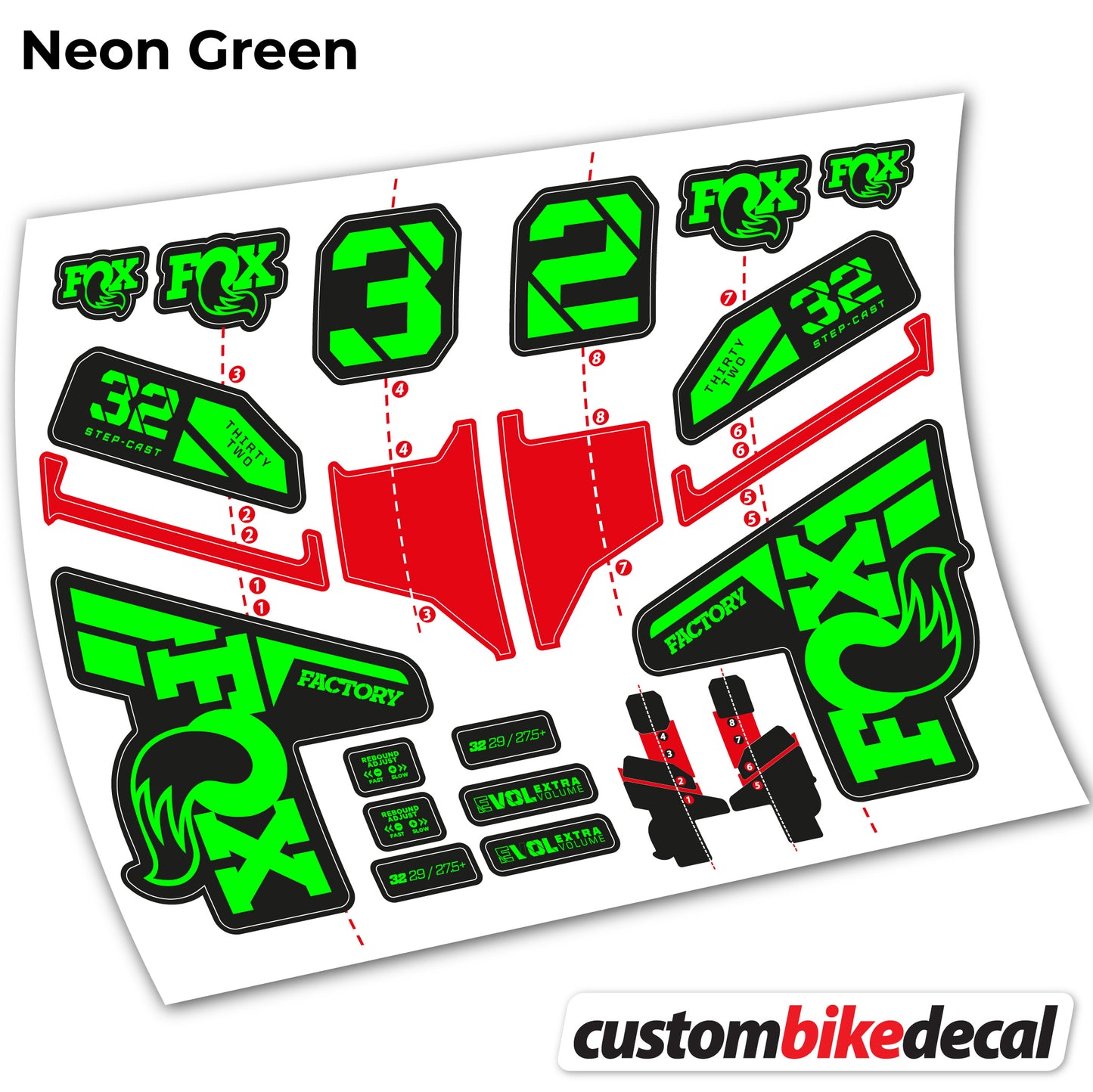 Aufkleber, FOX 32 Step Cast Factory Mk2 2021 2022 y 2023, Fahrradgabel, Sticker Vinyl