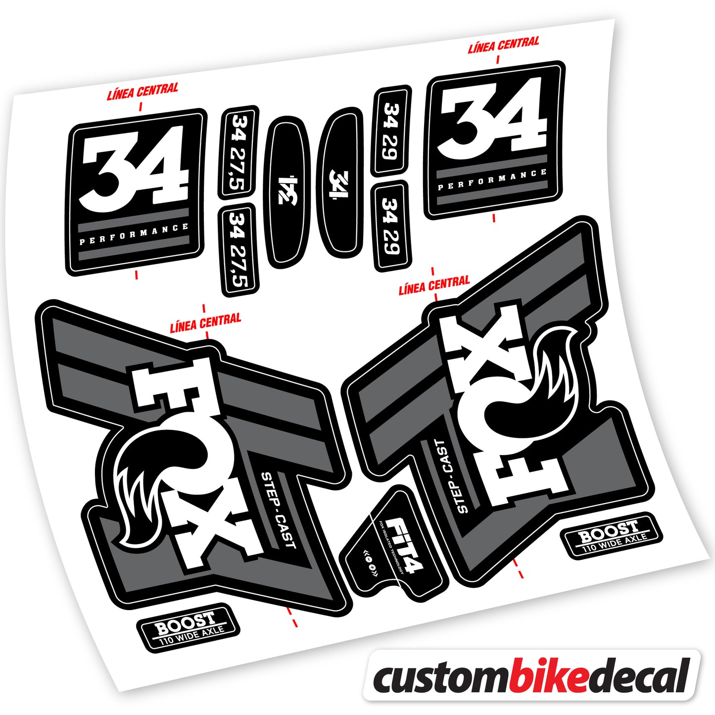 Aufkleber Fox 34 SC Performance 2019, Fahrradgabel Sticker Vinyl