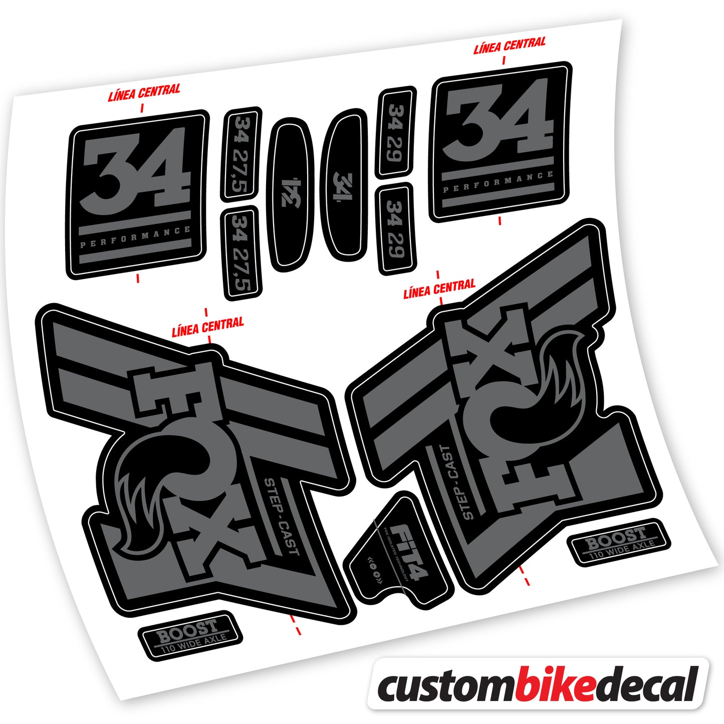 Aufkleber Fox 34 SC Performance 2019, Fahrradgabel Sticker Vinyl