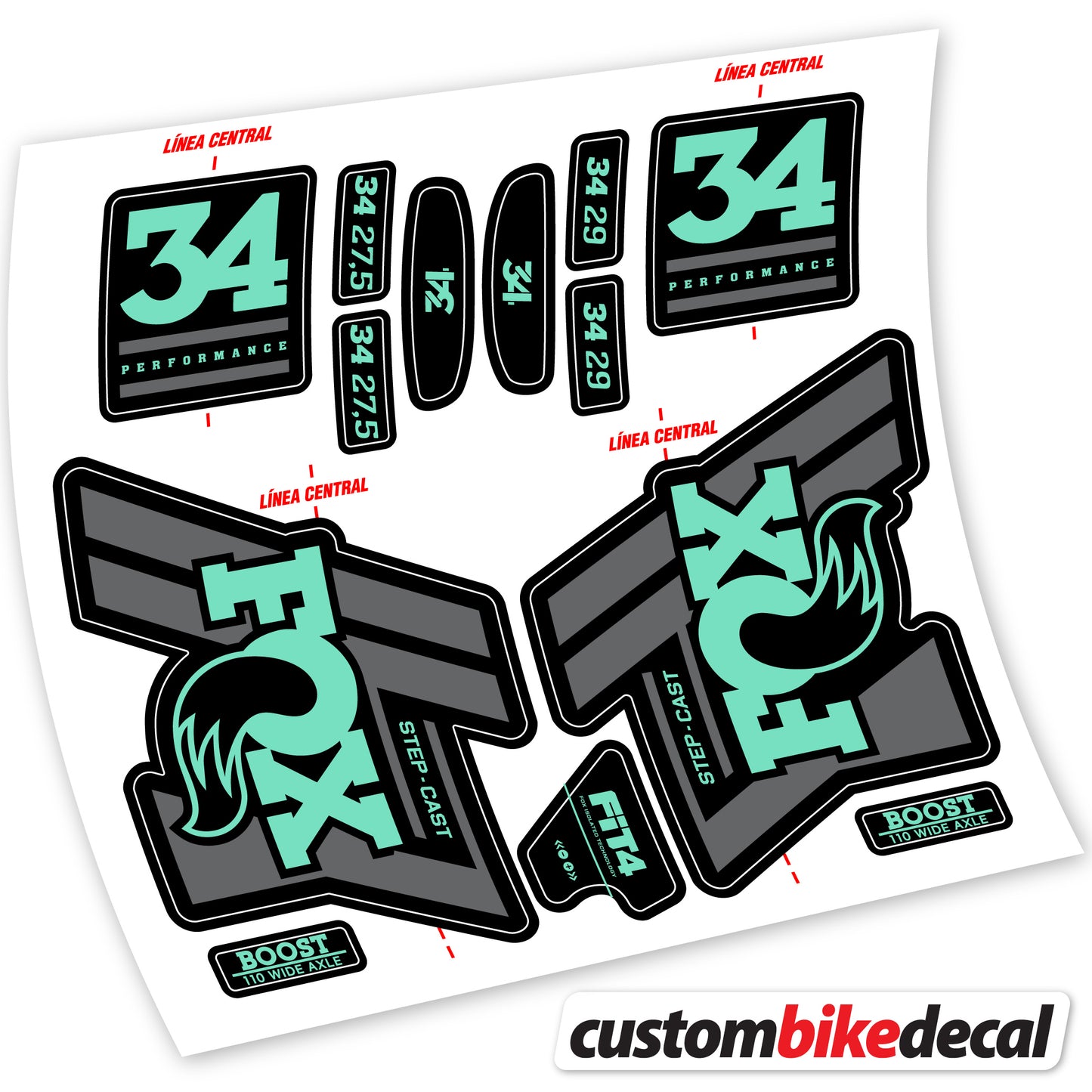 Aufkleber Fox 34 SC Performance 2019, Fahrradgabel Sticker Vinyl