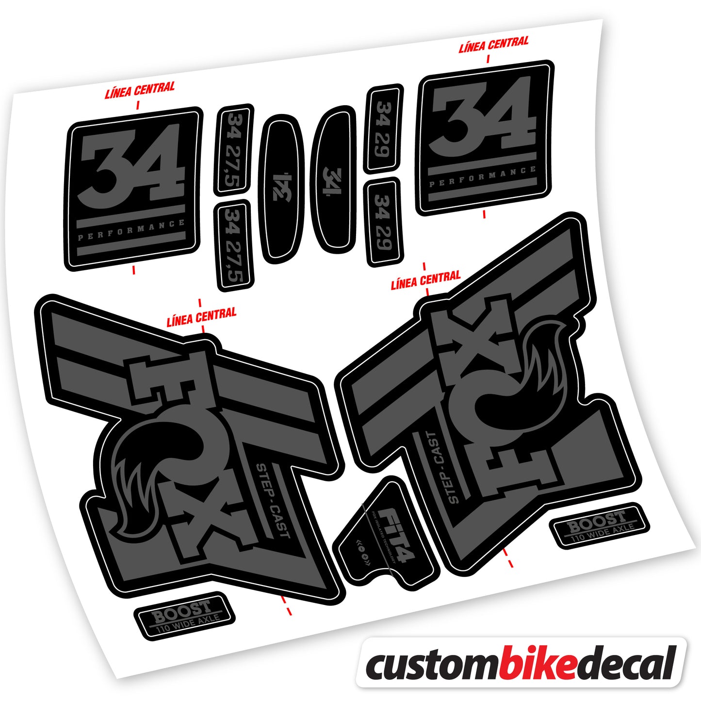 Aufkleber Fox 34 SC Performance 2019, Fahrradgabel Sticker Vinyl