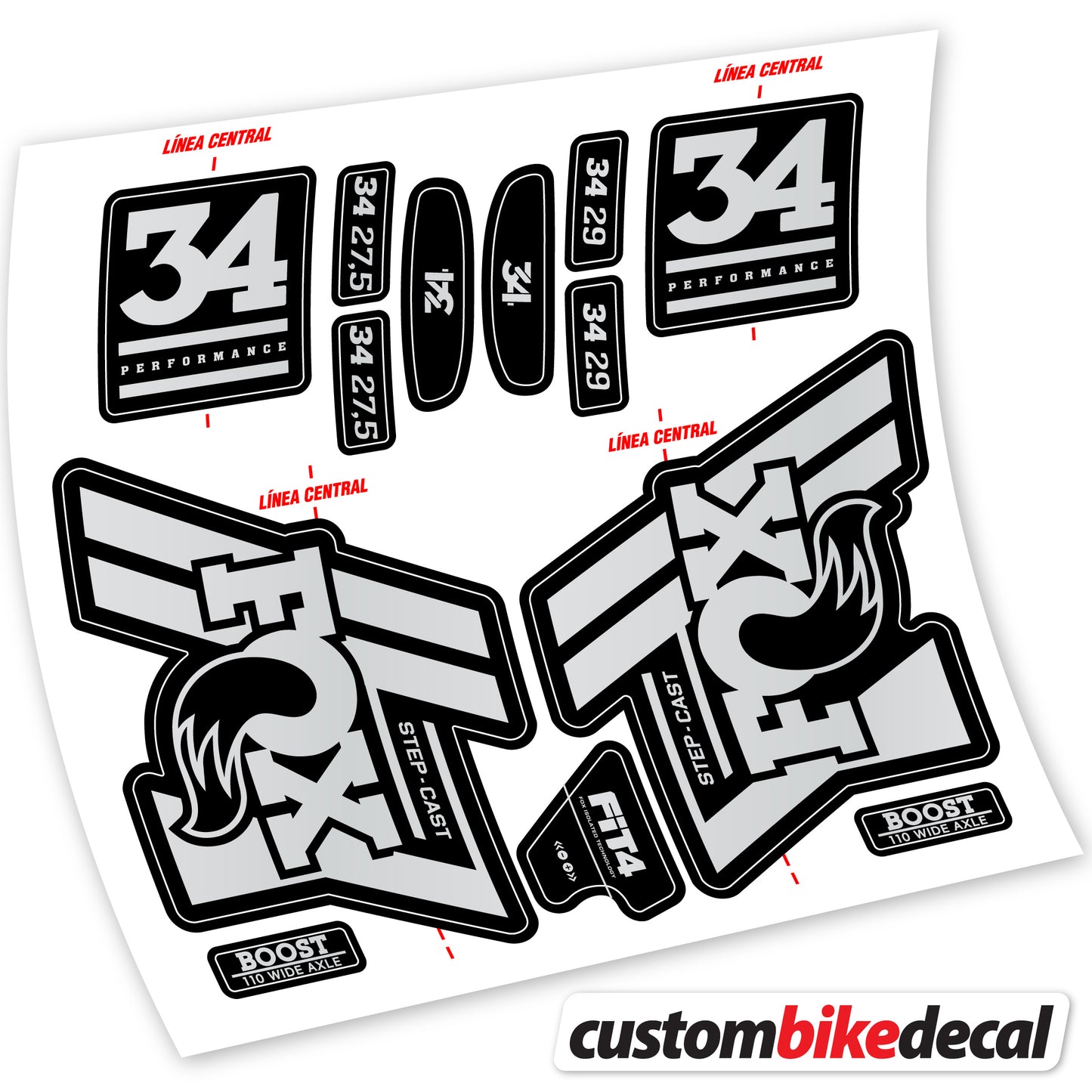Aufkleber Fox 34 SC Performance 2019, Fahrradgabel Sticker Vinyl