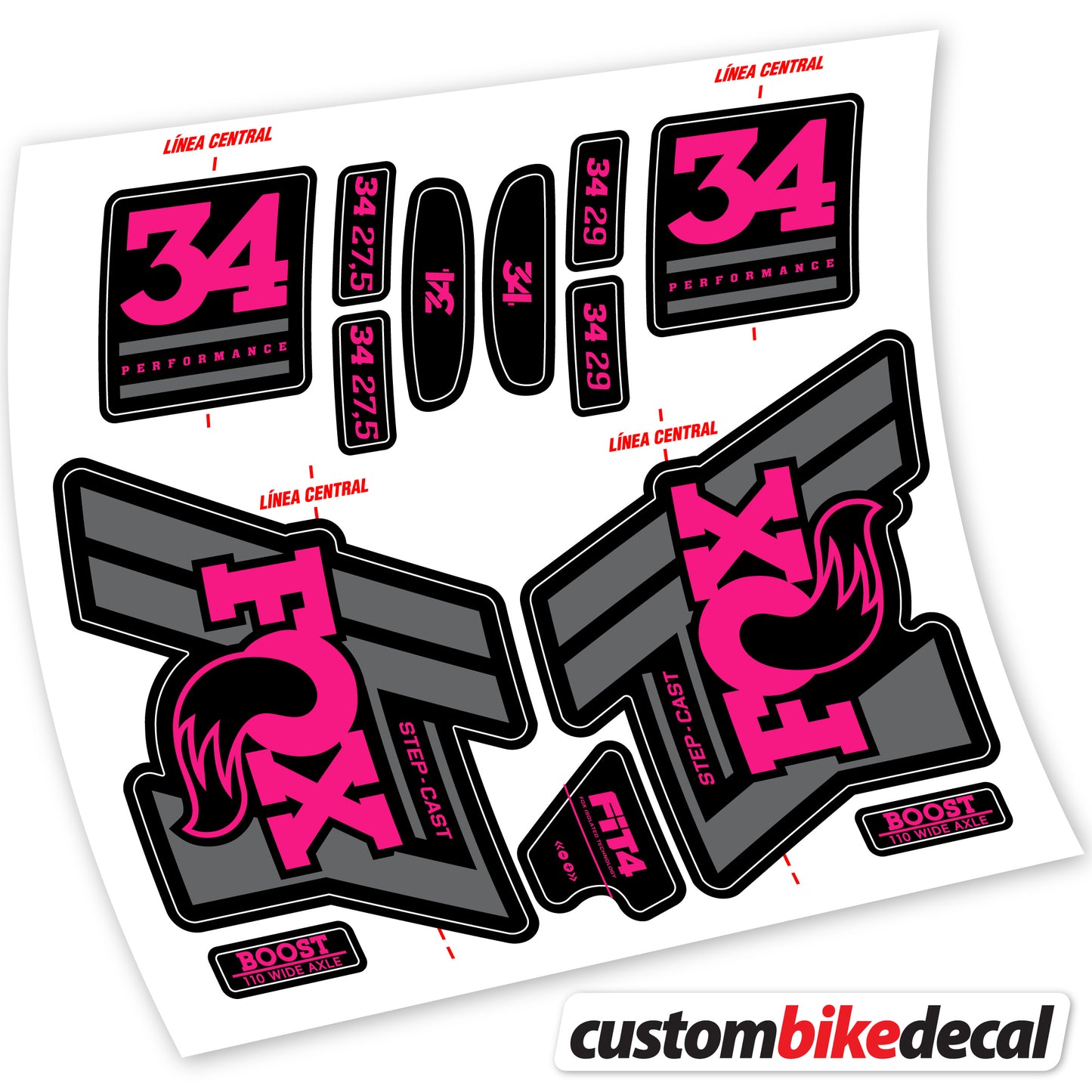 Aufkleber Fox 34 SC Performance 2019, Fahrradgabel Sticker Vinyl