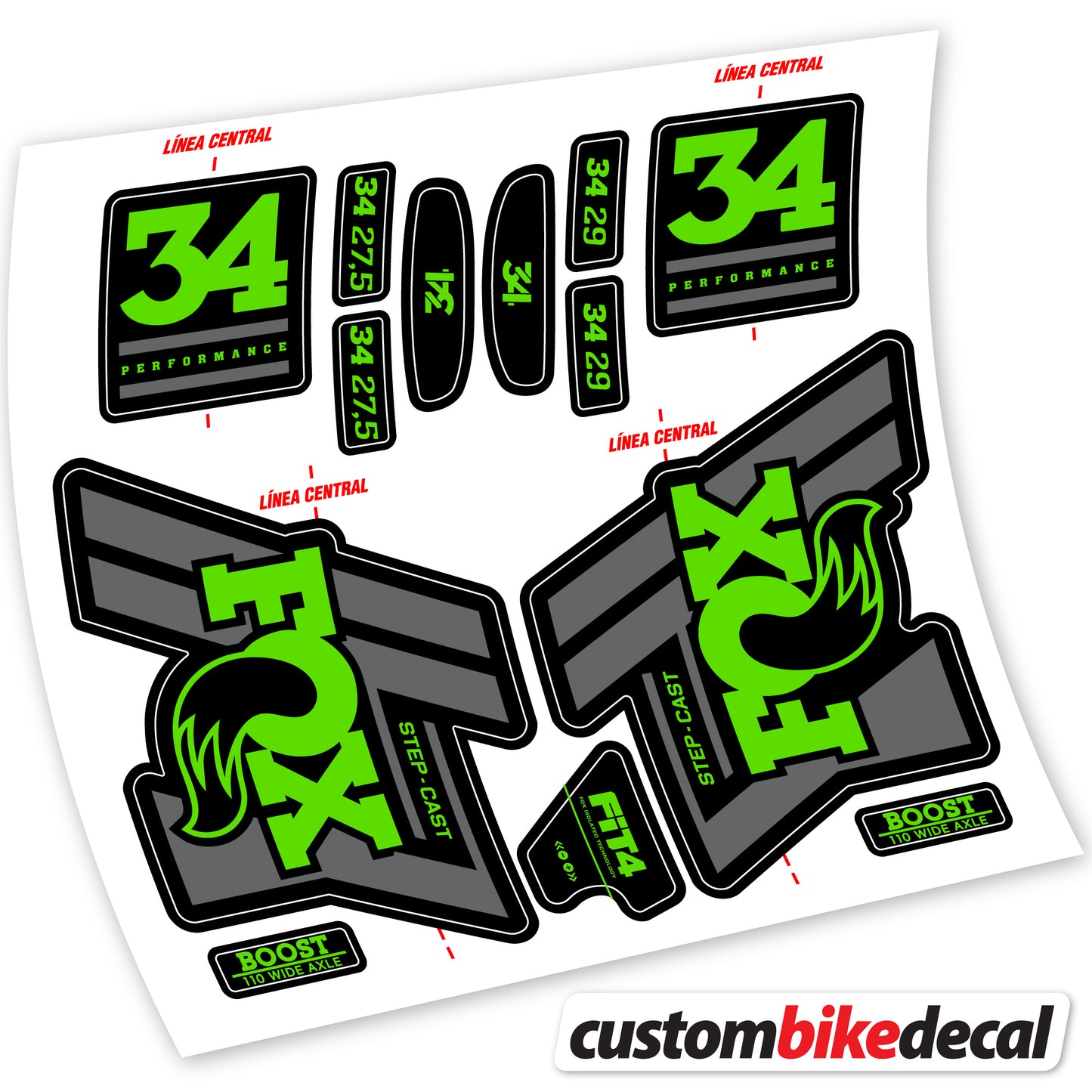 Aufkleber Fox 34 SC Performance 2019, Fahrradgabel Sticker Vinyl