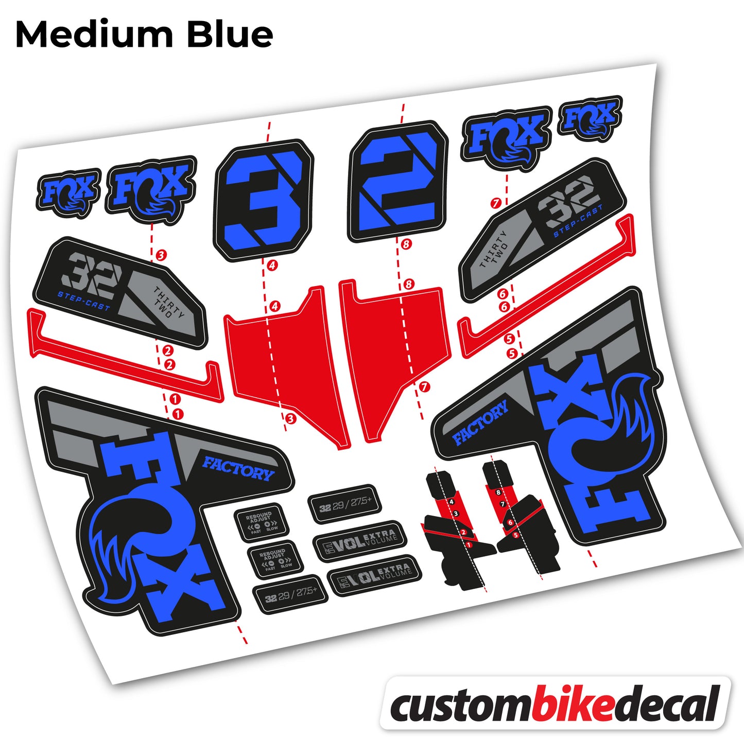 Aufkleber, FOX 32 Step Cast Factory Mk2 2021 2022 y 2023, Fahrradgabel, Sticker Vinyl