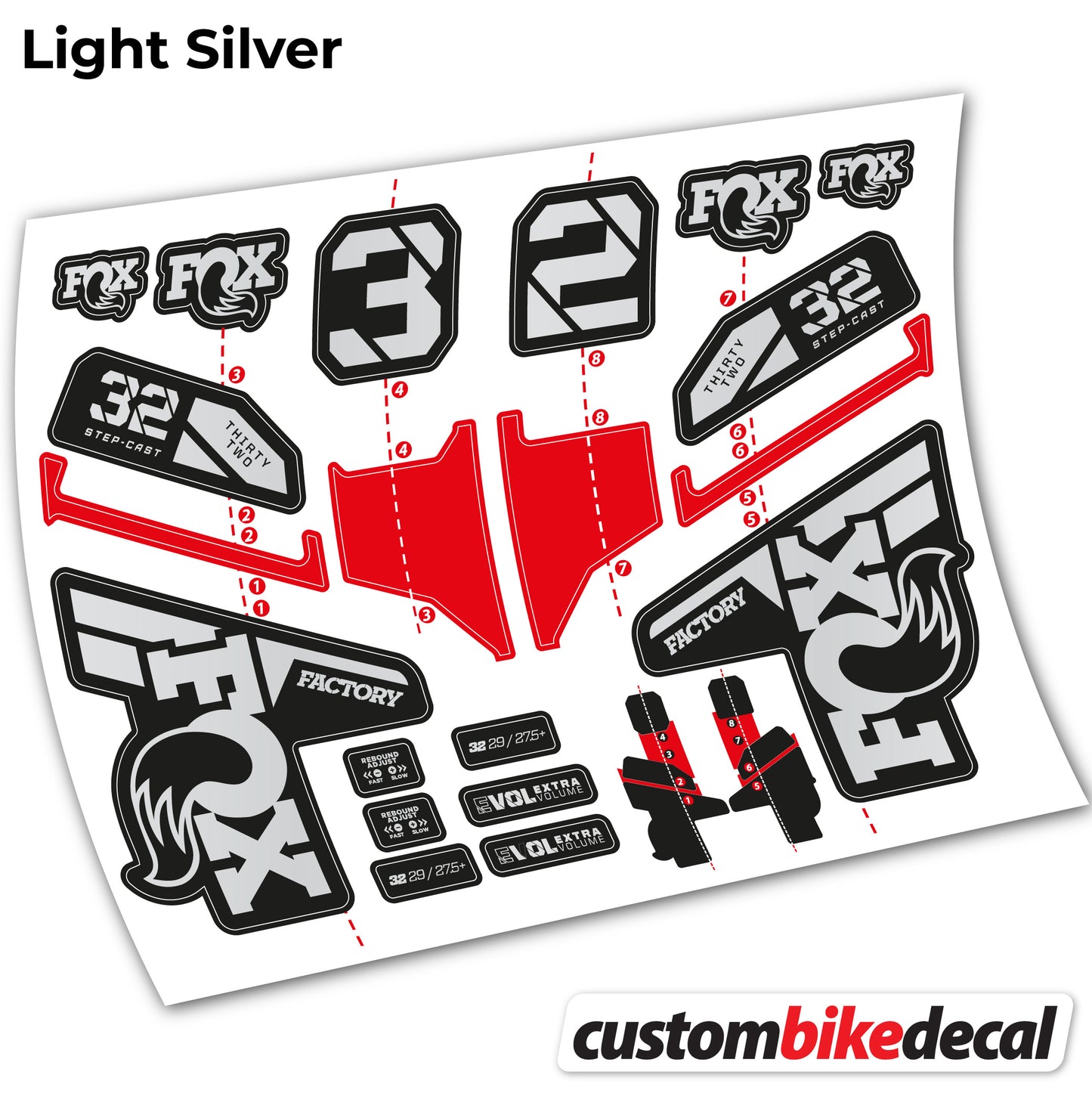 Aufkleber, FOX 32 Step Cast Factory Mk2 2021 2022 y 2023, Fahrradgabel, Sticker Vinyl
