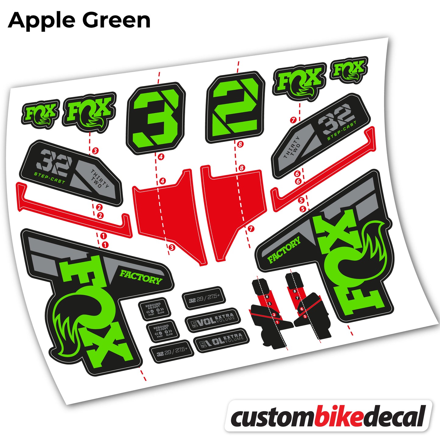 Aufkleber, FOX 32 Step Cast Factory Mk2 2021 2022 y 2023, Fahrradgabel, Sticker Vinyl