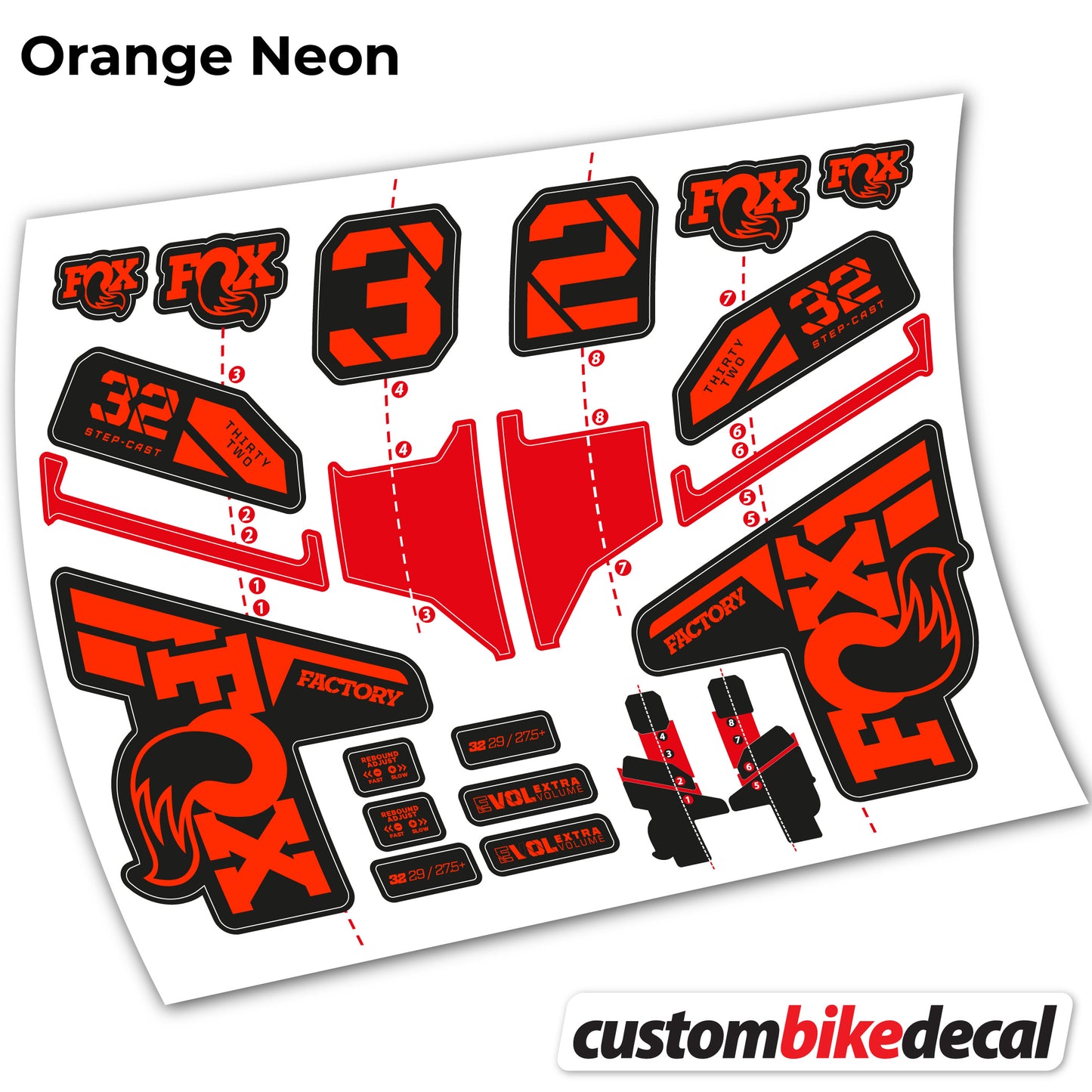 Aufkleber, FOX 32 Step Cast Factory Mk2 2021 2022 y 2023, Fahrradgabel, Sticker Vinyl