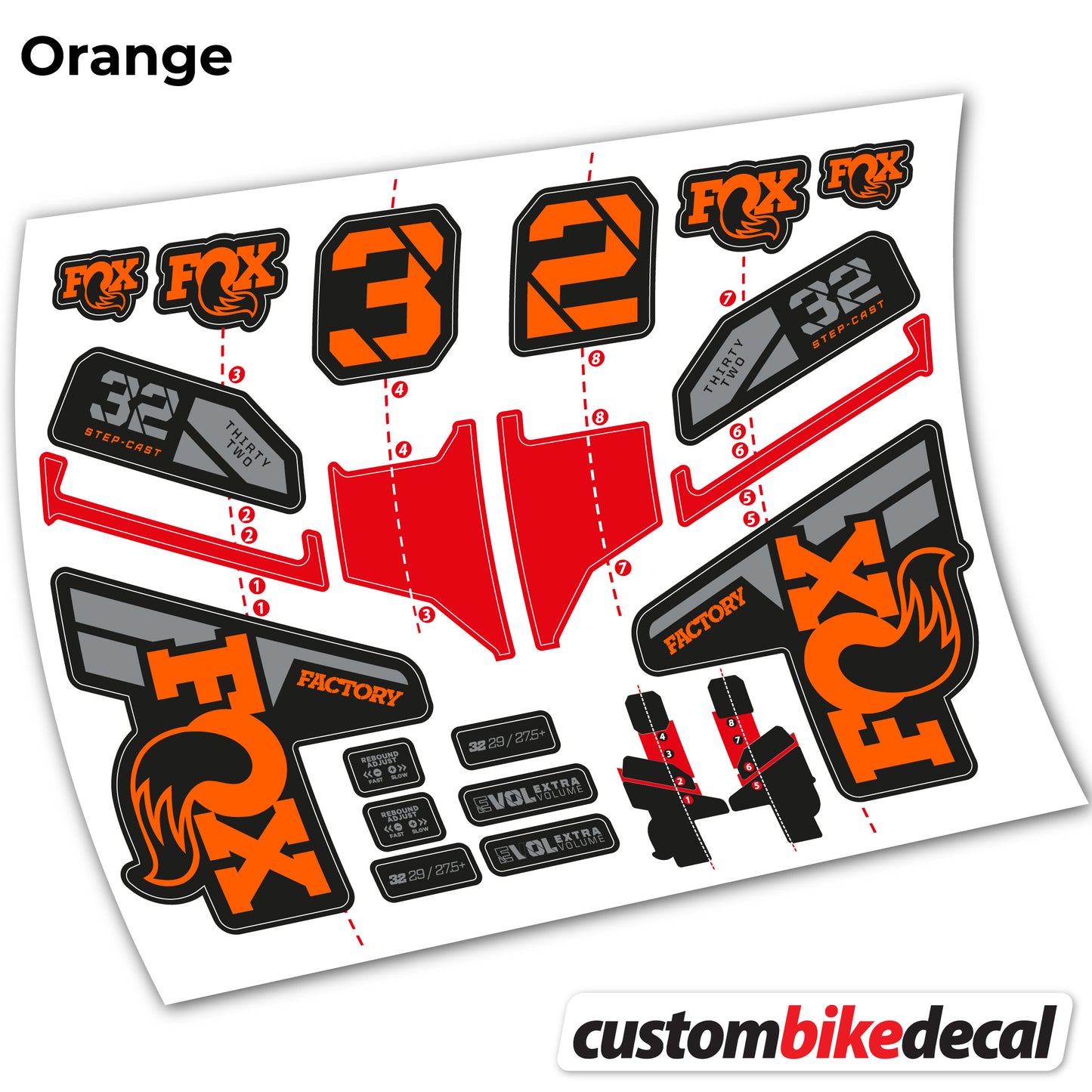 Aufkleber, FOX 32 Step Cast Factory Mk2 2021 2022 y 2023, Fahrradgabel, Sticker Vinyl
