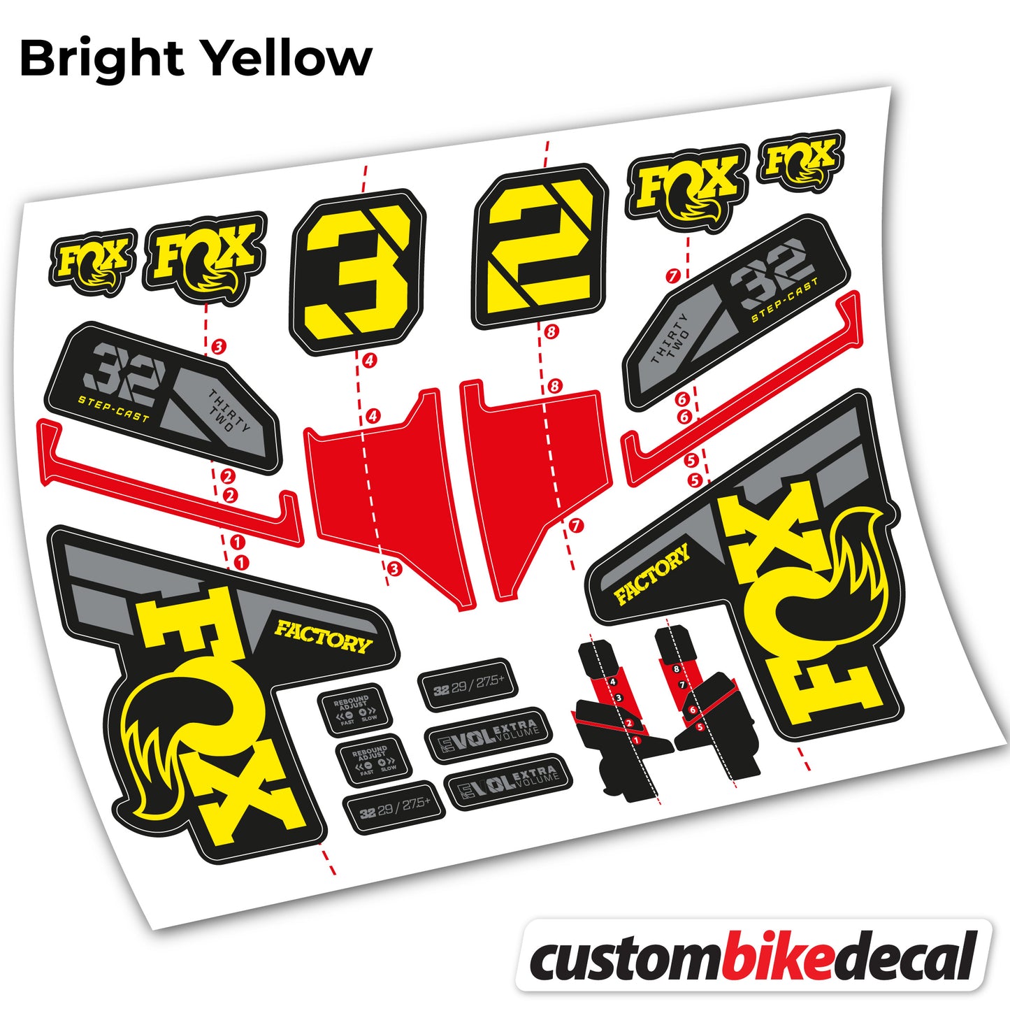 Aufkleber, FOX 32 Step Cast Factory Mk2 2021 2022 y 2023, Fahrradgabel, Sticker Vinyl