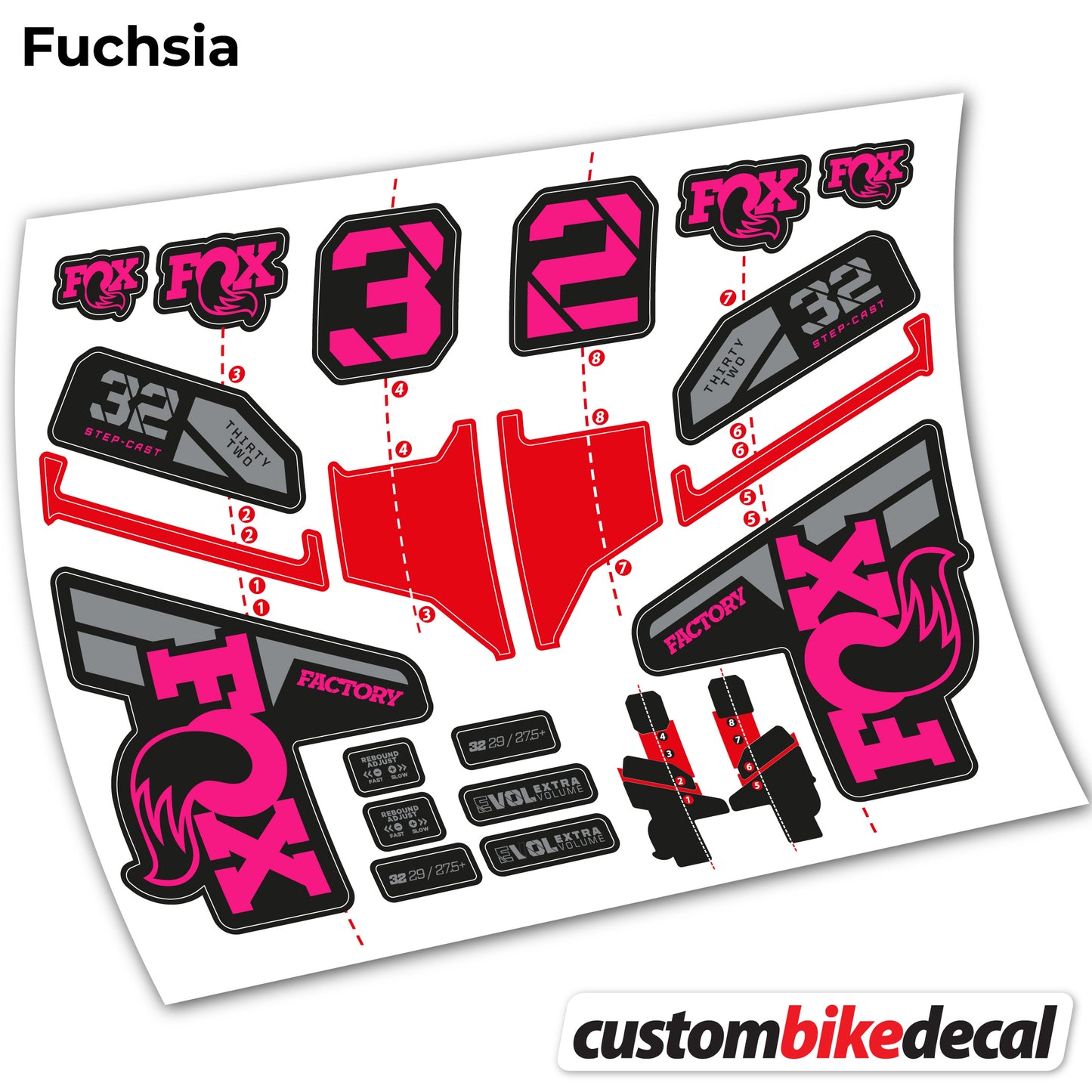 Aufkleber, FOX 32 Step Cast Factory Mk2 2021 2022 y 2023, Fahrradgabel, Sticker Vinyl