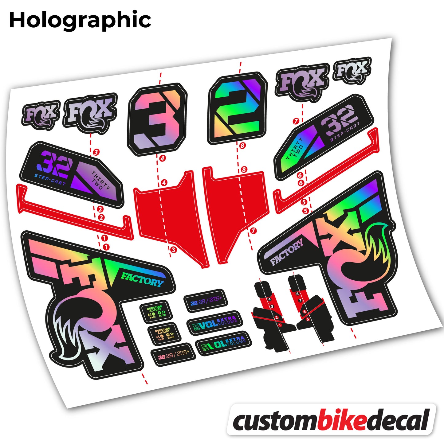 Aufkleber, FOX 32 Step Cast Factory Mk2 2021 2022 y 2023, Fahrradgabel, Sticker Vinyl