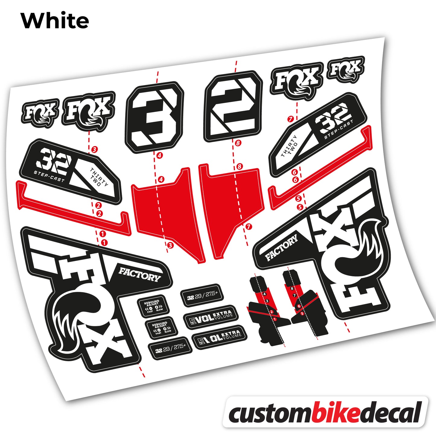 Aufkleber, FOX 32 Step Cast Factory Mk2 2021 2022 y 2023, Fahrradgabel, Sticker Vinyl