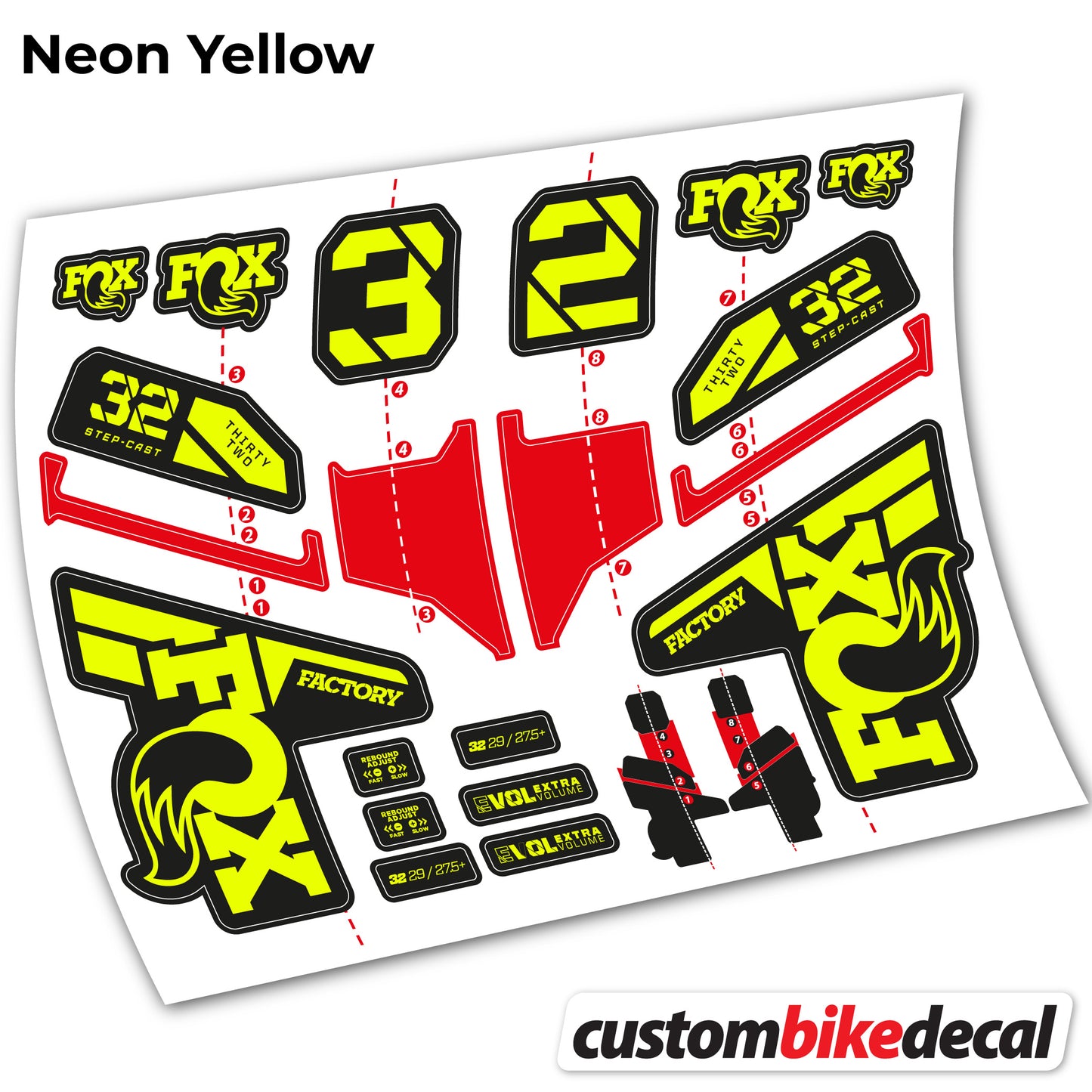 Aufkleber, FOX 32 Step Cast Factory Mk2 2021 2022 y 2023, Fahrradgabel, Sticker Vinyl