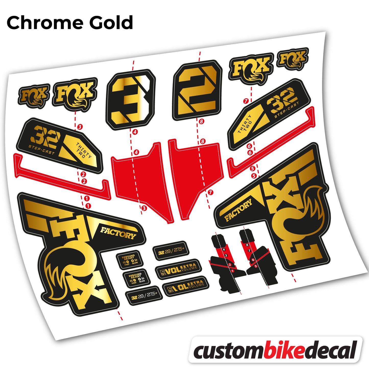 Aufkleber, FOX 32 Step Cast Factory Mk2 2021 2022 y 2023, Fahrradgabel, Sticker Vinyl