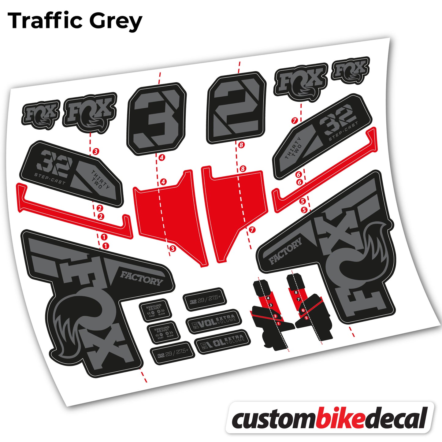 Aufkleber, FOX 32 Step Cast Factory Mk2 2021 2022 y 2023, Fahrradgabel, Sticker Vinyl