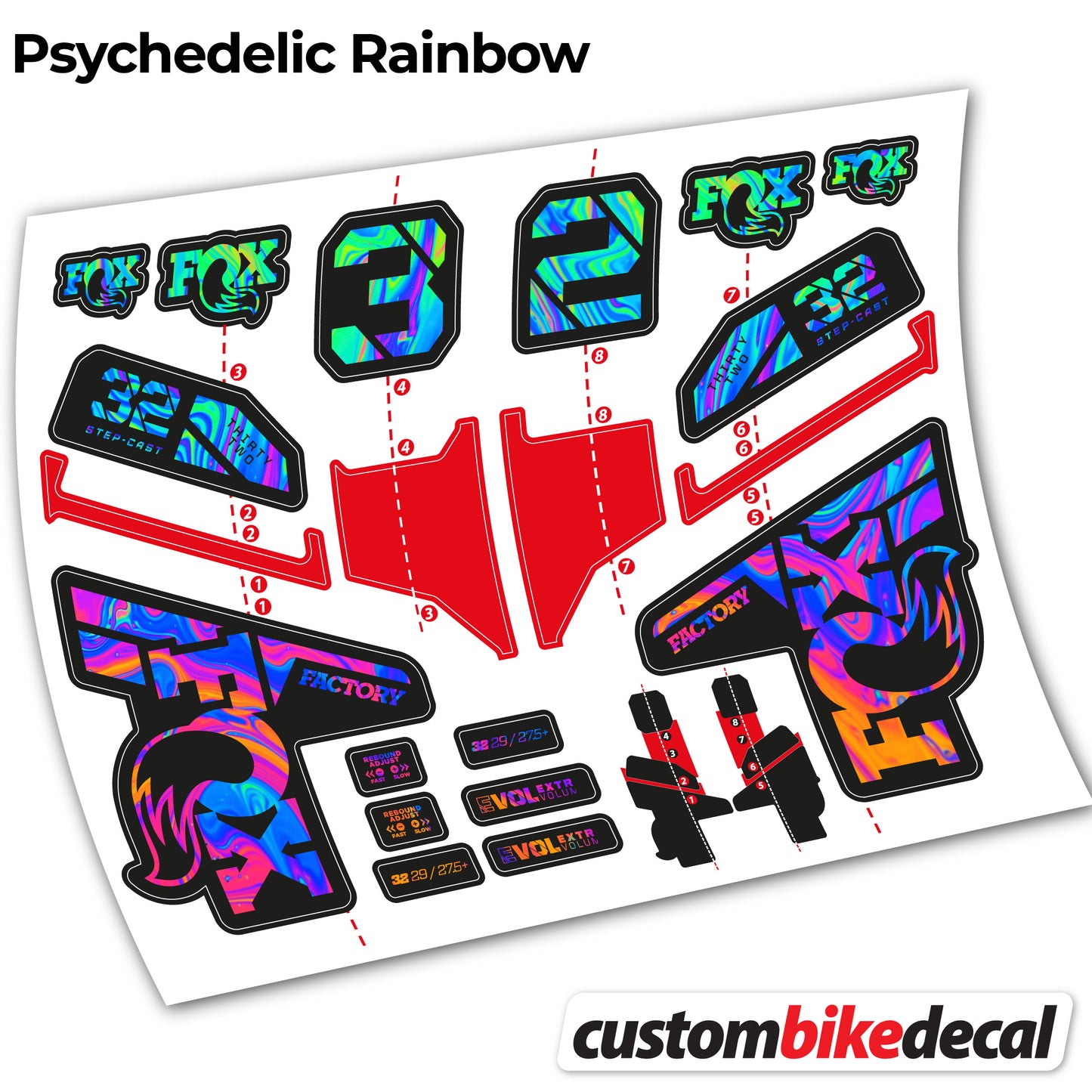 Aufkleber, FOX 32 Step Cast Factory Mk2 2021 2022 y 2023, Fahrradgabel, Sticker Vinyl