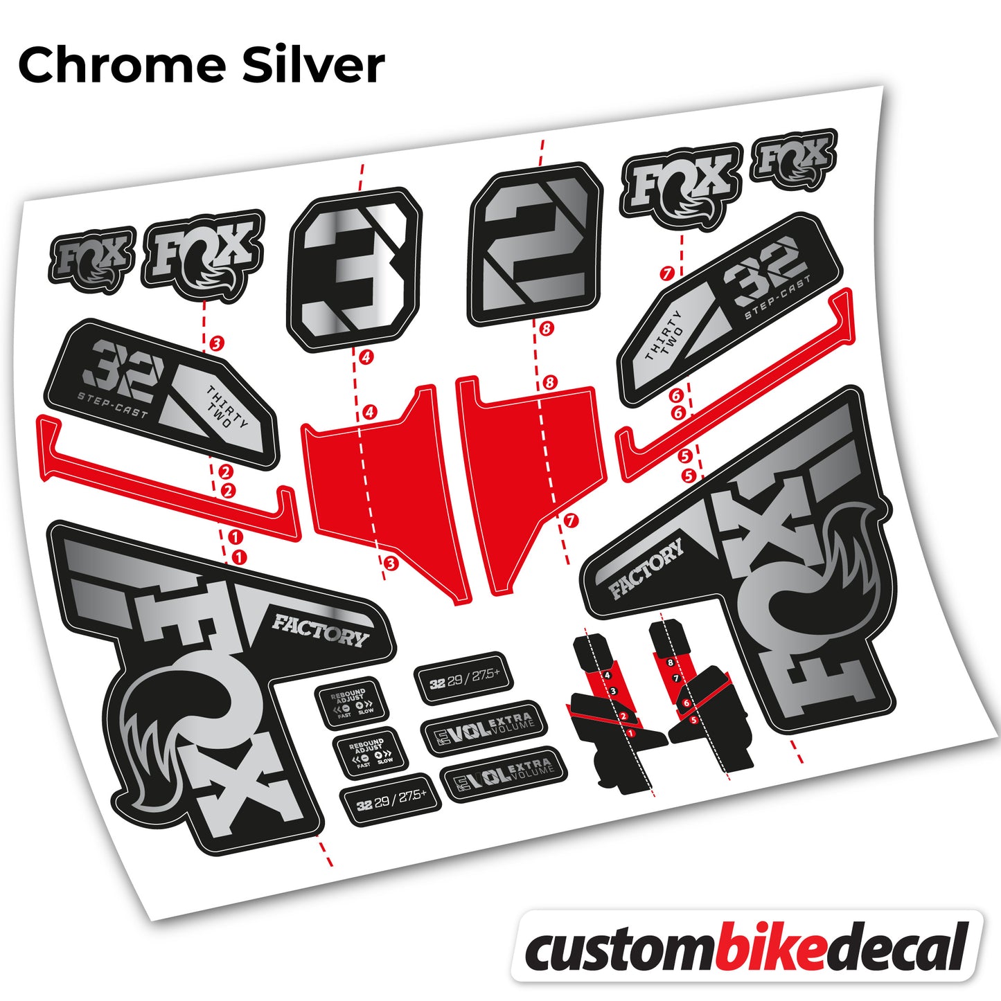 Aufkleber, FOX 32 Step Cast Factory Mk2 2021 2022 y 2023, Fahrradgabel, Sticker Vinyl
