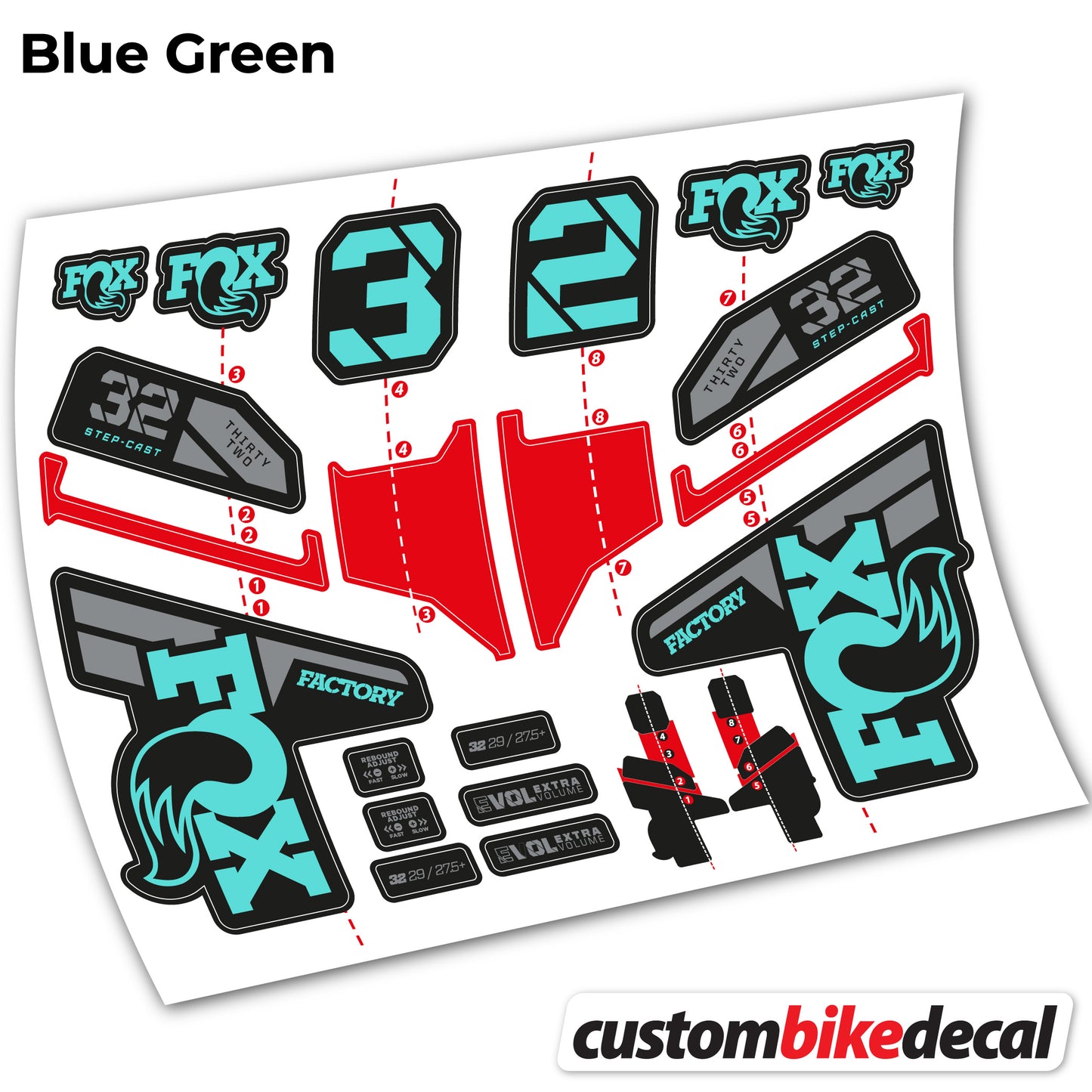 Aufkleber, FOX 32 Step Cast Factory Mk2 2021 2022 y 2023, Fahrradgabel, Sticker Vinyl