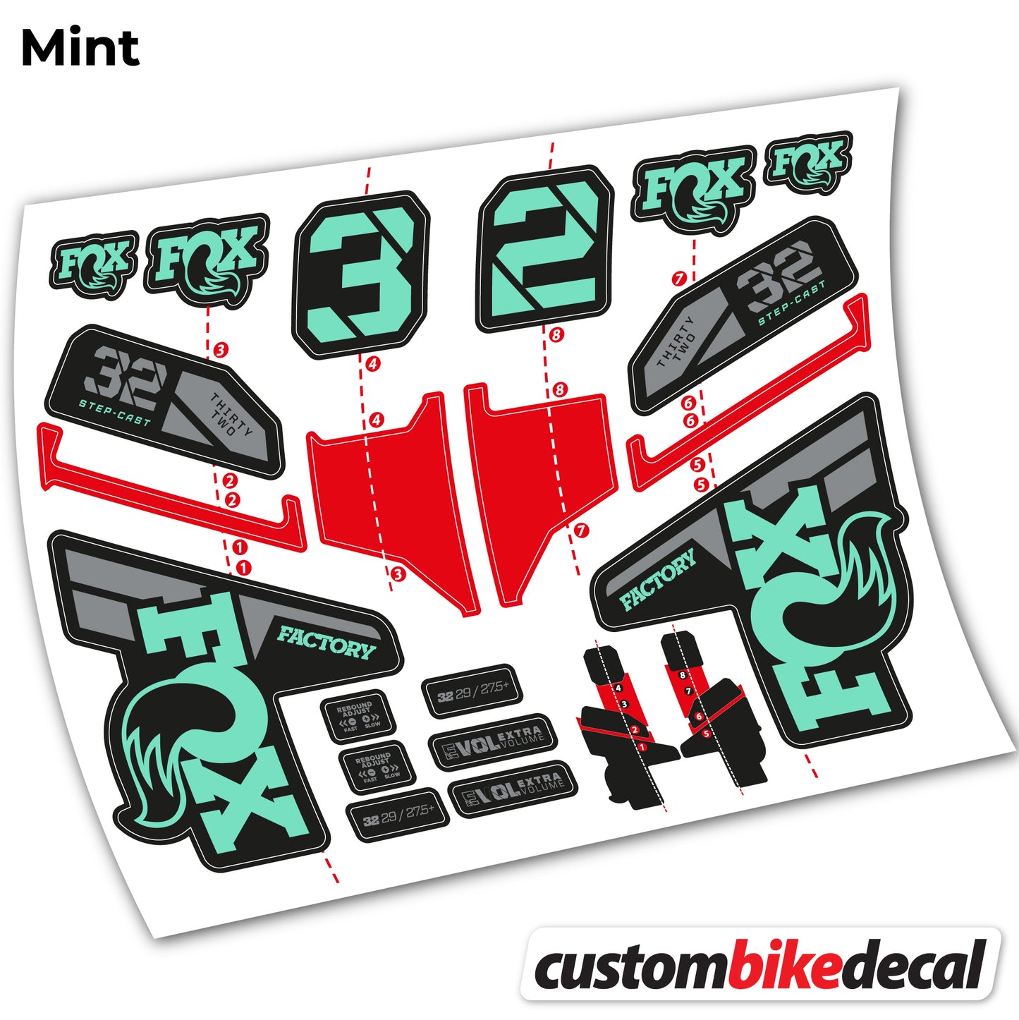 Aufkleber, FOX 32 Step Cast Factory Mk2 2021 2022 y 2023, Fahrradgabel, Sticker Vinyl
