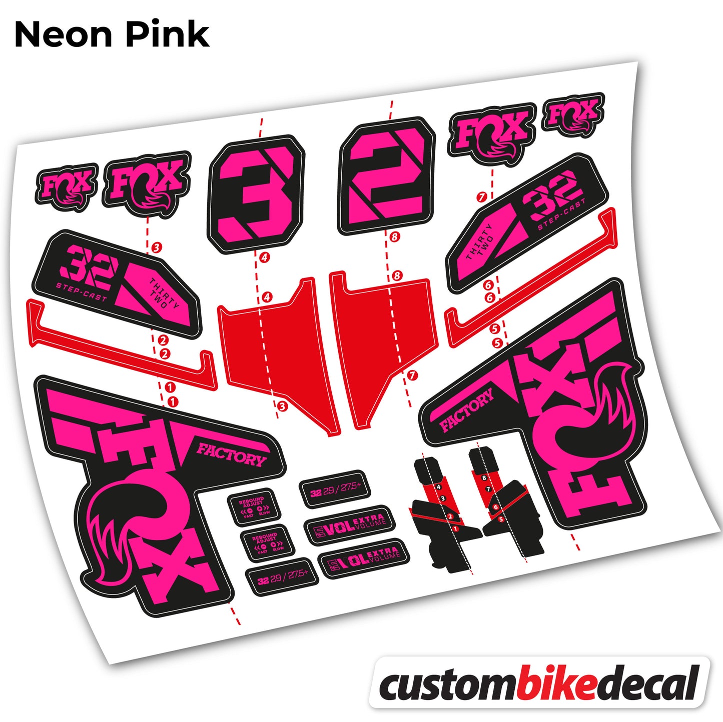 Aufkleber, FOX 32 Step Cast Factory Mk2 2021 2022 y 2023, Fahrradgabel, Sticker Vinyl