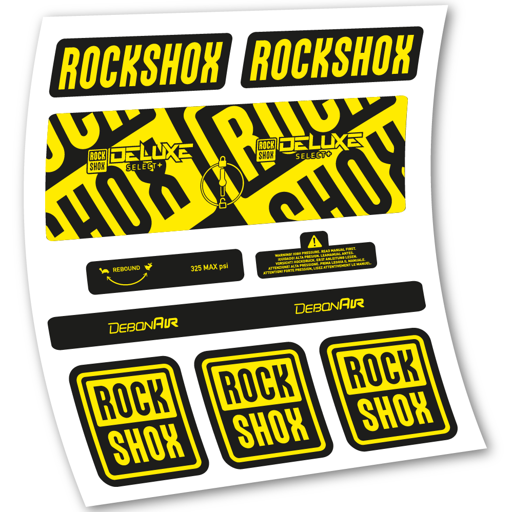 Aufkleber Rock Shox Deluxe Select+, Hinterraddämpfer, Vinyl-Aufkleber
