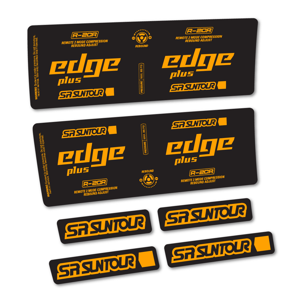Stickers for SR Suntour Edge Plus R-2CR Rear Shock, vinyl decals - Orange Yellow