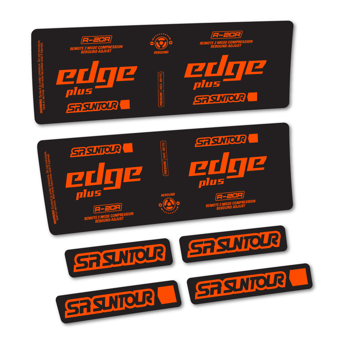 Stickers for SR Suntour Edge Plus R-2CR Rear Shock, vinyl decals - Orange Neon