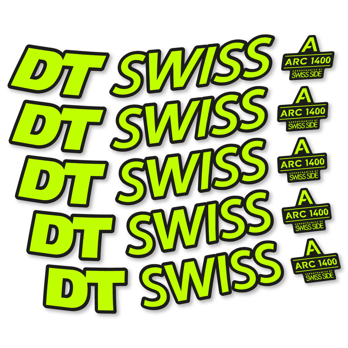 Stickers for DT Swiss ARC 1400 DICUT 55, Road Wheel 55mm vinyl decals - Lime Neon