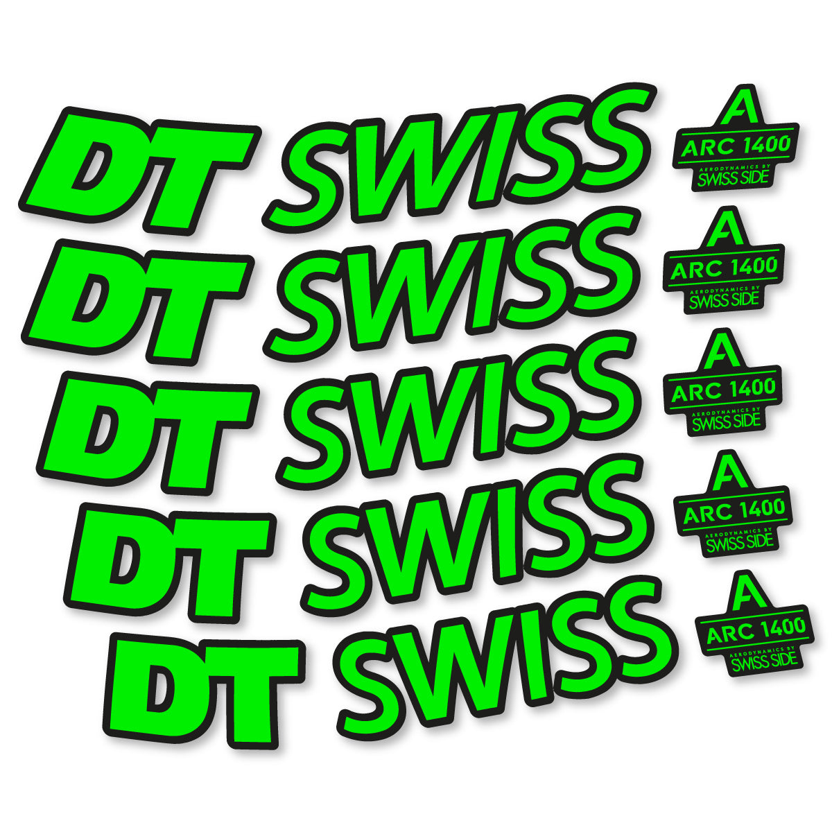 Stickers for DT Swiss ARC 1400 DICUT 55, Road Wheel 55mm vinyl decals - Neon Green