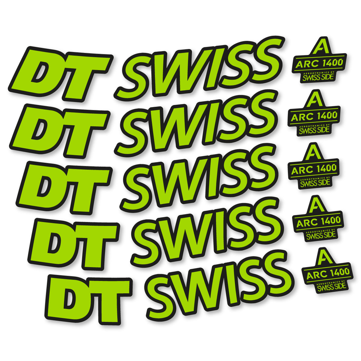 Stickers for DT Swiss ARC 1400 DICUT 55, Road Wheel 55mm vinyl decals - Lime Green