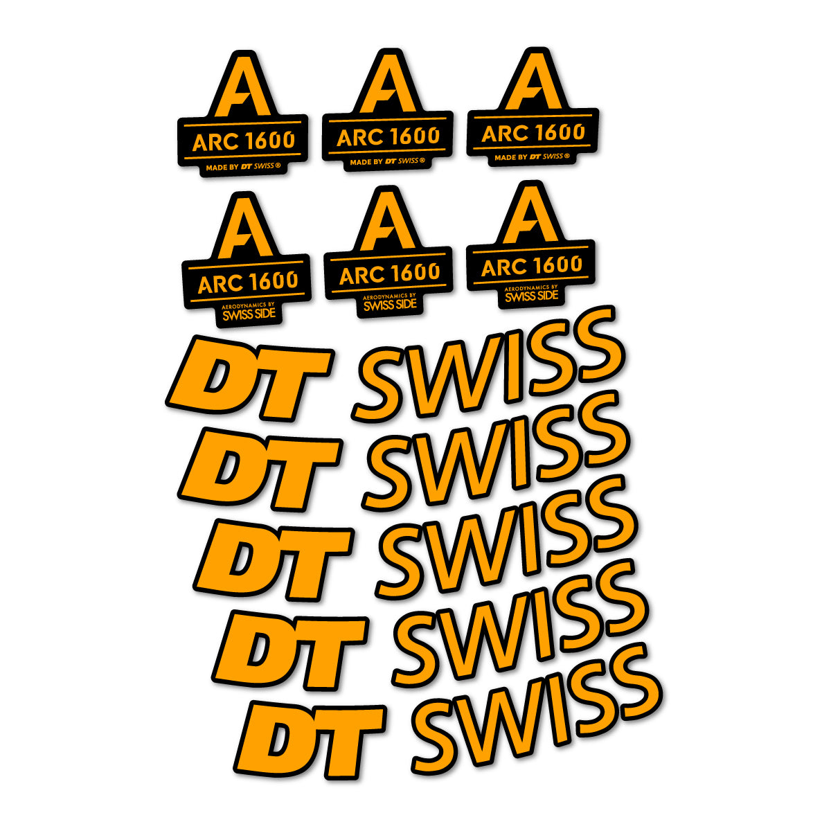 Stickers for DT Swiss ARC 1600, Road Wheel 50 mm vinyl decals - Orange Yellow