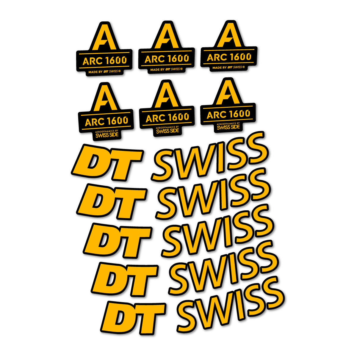 Stickers for DT Swiss ARC 1600, Road Wheel 50 mm vinyl decals - Medium Yellow