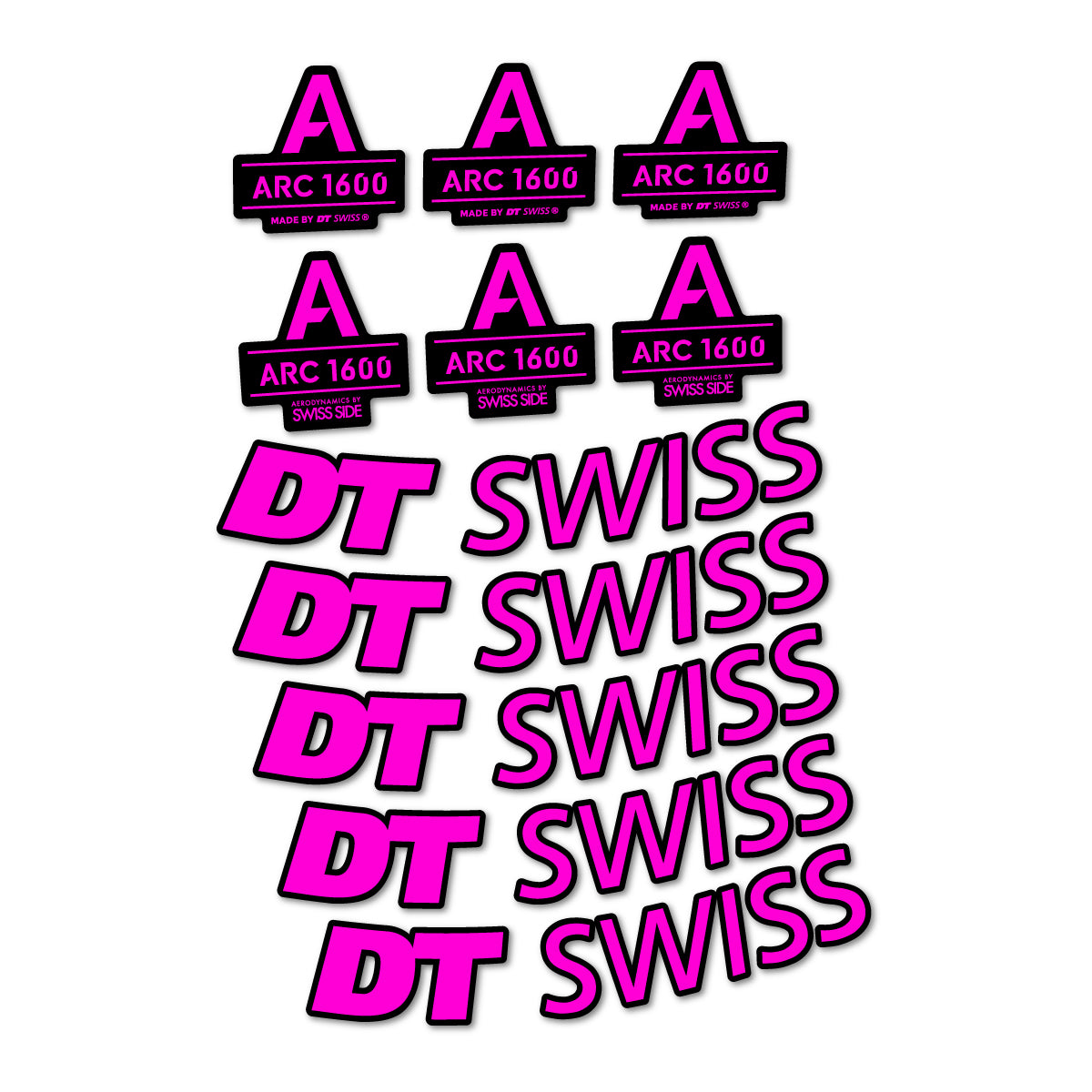 Stickers for DT Swiss ARC 1600, Road Wheel 50 mm vinyl decals - Fuchsia Neon
