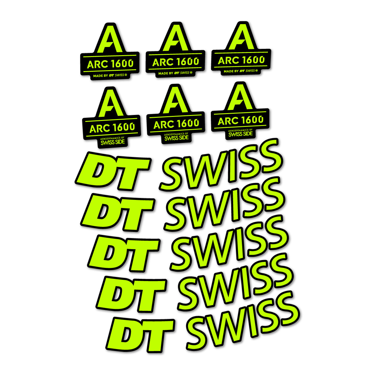 Stickers for DT Swiss ARC 1600, Road Wheel 50 mm vinyl decals - Lime Neon