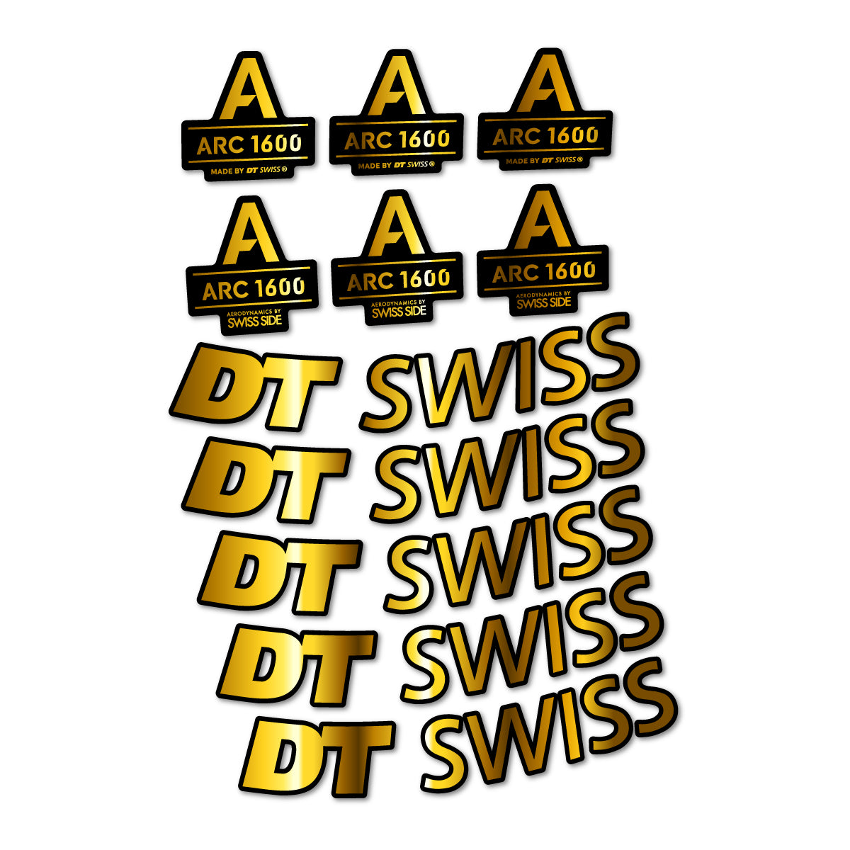 Stickers for DT Swiss ARC 1600, Road Wheel 50 mm vinyl decals - Chrome Gold