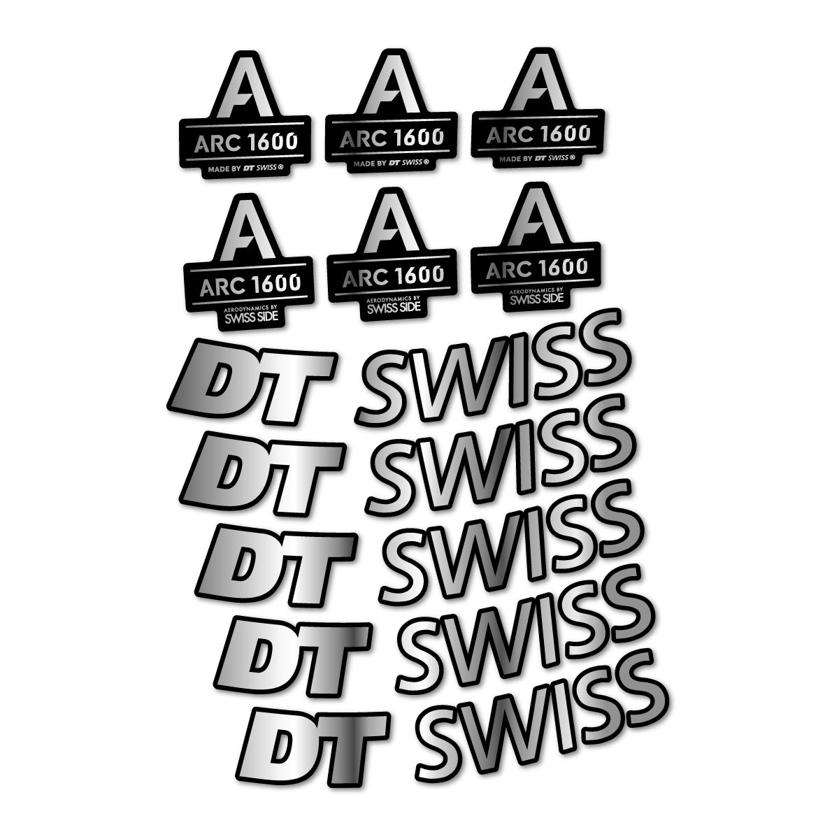 Stickers for DT Swiss ARC 1600, Road Wheel 50 mm vinyl decals - Chrome Silver