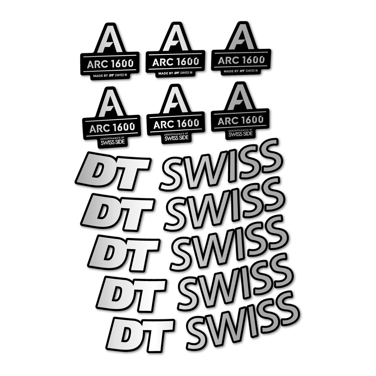 Stickers for DT Swiss ARC 1600, Road Wheel 50 mm vinyl decals - Light Silver
