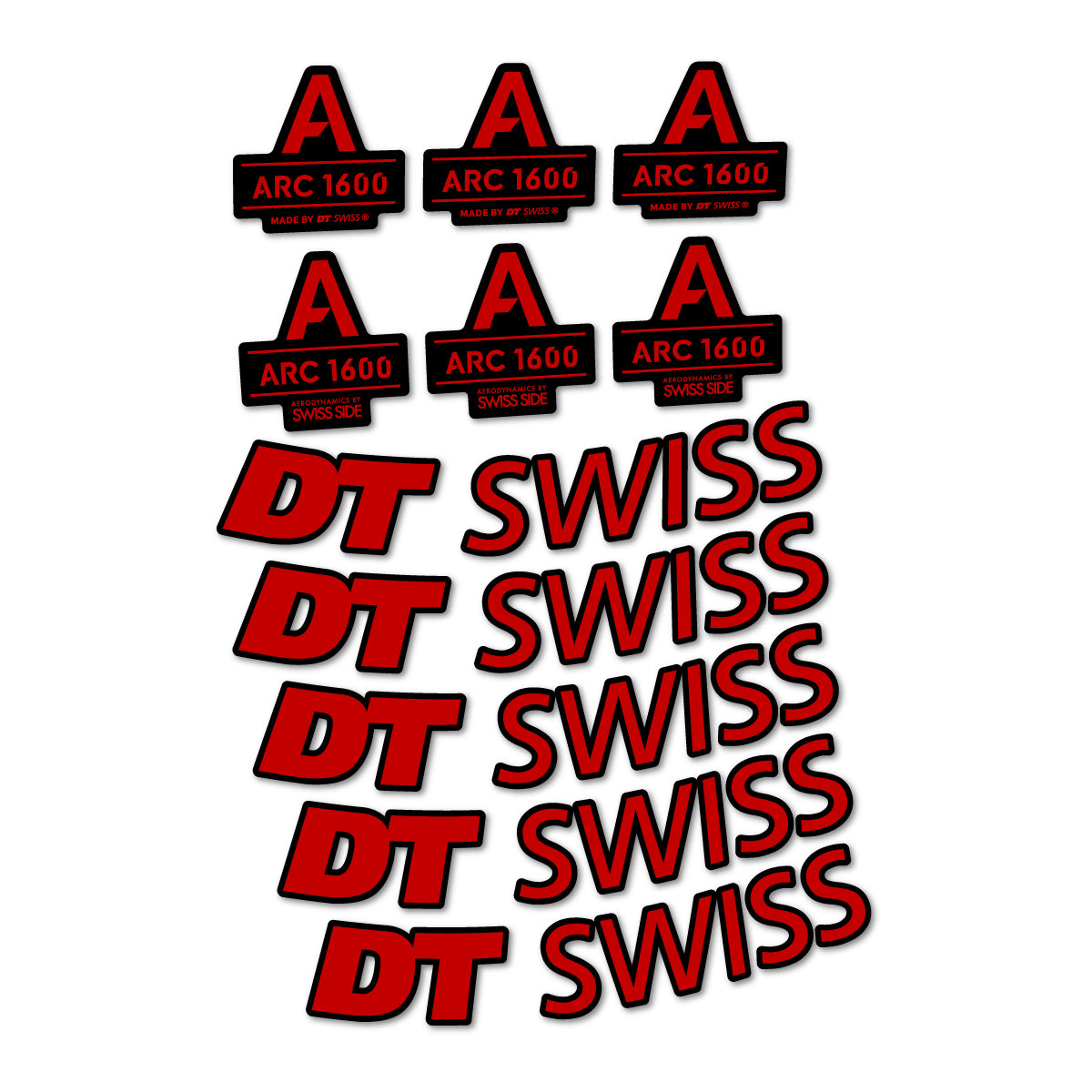 Stickers for DT Swiss ARC 1600, Road Wheel 50 mm vinyl decals - Medium Red