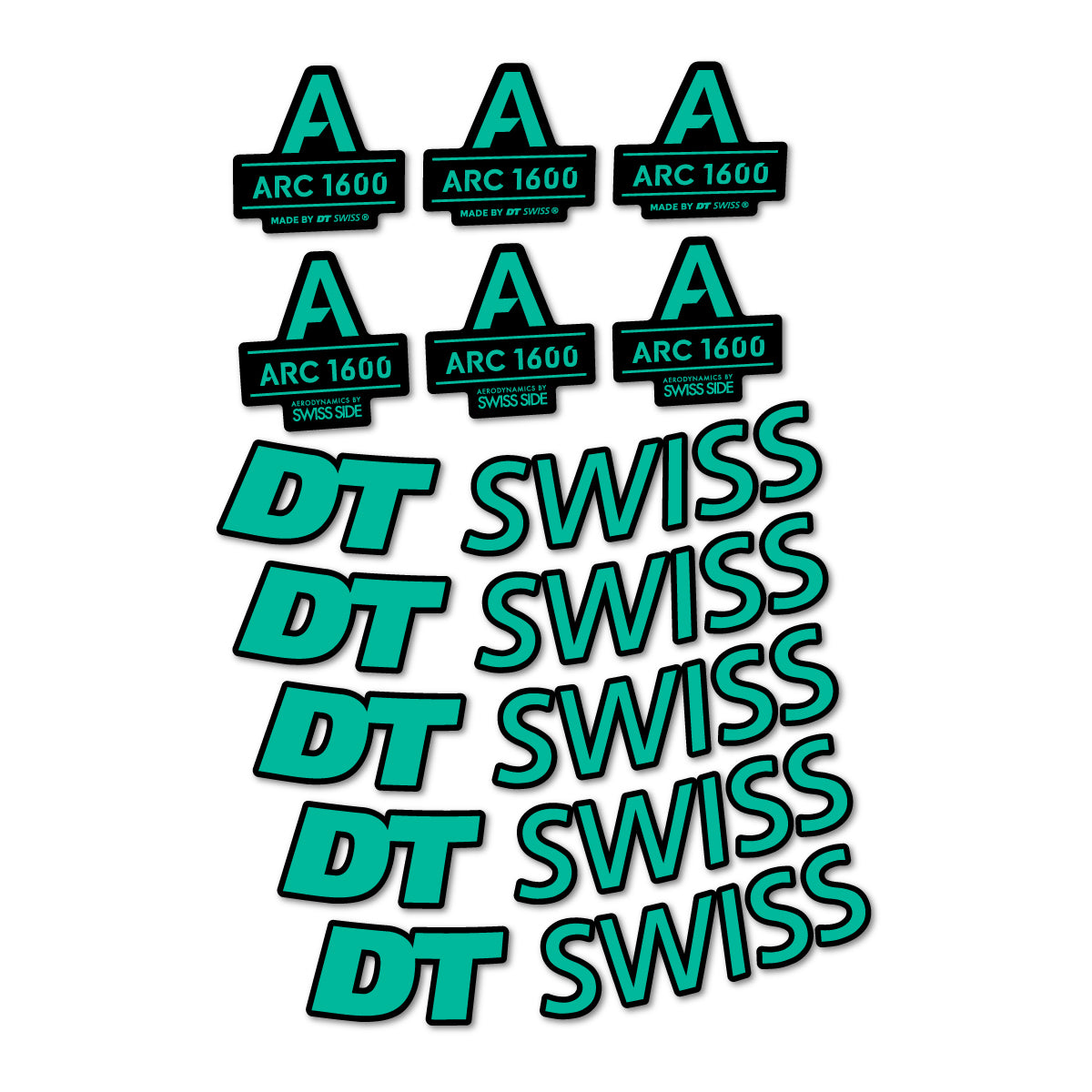 Stickers for DT Swiss ARC 1600, Road Wheel 50 mm vinyl decals - Green Turquoise