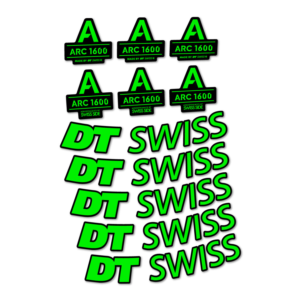 Stickers for DT Swiss ARC 1600, Road Wheel 50 mm vinyl decals - Neon Green
