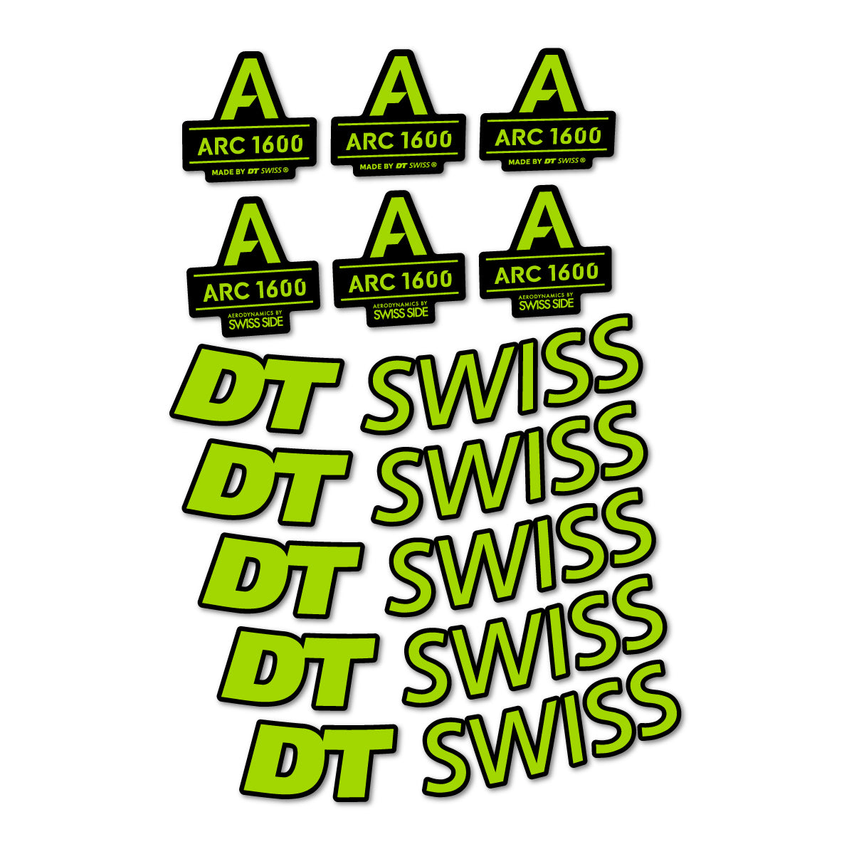 Stickers for DT Swiss ARC 1600, Road Wheel 50 mm vinyl decals - Lime Green