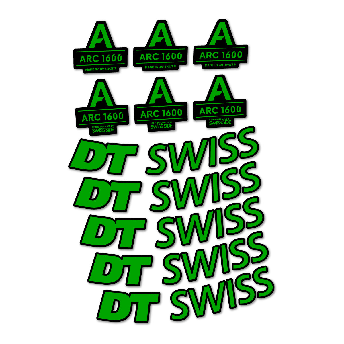 Stickers for DT Swiss ARC 1600, Road Wheel 50 mm vinyl decals - Green
